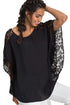 Sexy Black Lace Splice Batwing Sleeve Chiffon Blouse